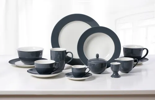 Ritzenhoff & Breker DOPPIO Espressountertasse 12 cm - 6er Set in Anthrazit - Thermobehälter: Hochwertige Porzellan-Espressountertasse im eleganten Anthrazit, spülmaschinengeeignet und ideal für stilvolle Kaffeepausen.