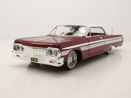 Chevrolet Impala Lowrider 1964 rot Modellauto 1:24 Motormax - Detailreiches Modellauto im Maßstab 1:24, aus robustem Die-Cast-Material. Türen und Haube sind funktional, ideal für Sammler und Modellbau-Enthusiasten.