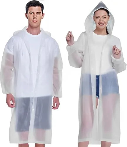 Regenponcho für Damen und Herren, 2‑Stück Wiederverwendbare Regenmäntel | Wasserdicht EVA‑Material, Leicht, Tragbar, Regenjacke, Regenumhang, Regencape, Festival, Wandern, Camping