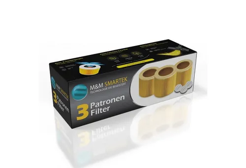 M&M Smartek Patronenfilter für Kärcher Nass-/Trockensauger WD, MV 6.414-552.0, für Kärcher MV2 MV3 WD2 WD3 A2204 A2254 A2101 A2201 WD2.200 WD3.500P SD 3.200, (Spar-Set, 3-St., inklusive Verschlusskappe), waschbar & daher leicht zu Reinigen