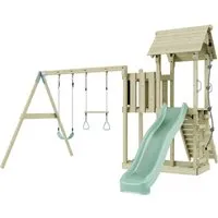 PolarPlay Spielturm Uppsala - Schaukelspielplatz für Kinder ab 3 Jahren, mit Doppelschaukel und stabiler Holzkonstruktion für sicheren Spielspaß im Freien. 10 Jahre Garantie auf Holzelemente!
