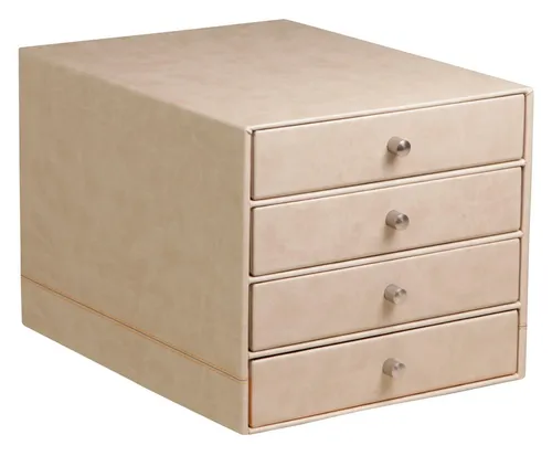 Rhodiarama Schubladenbox mit 4 geschlossenen Laden - Beige - Blöcke & Formulare: Stilvolle Schubladenbox aus Kunstleder mit 4 geschlossenen Fächern für eine ordentliche und elegante Aufbewahrung.