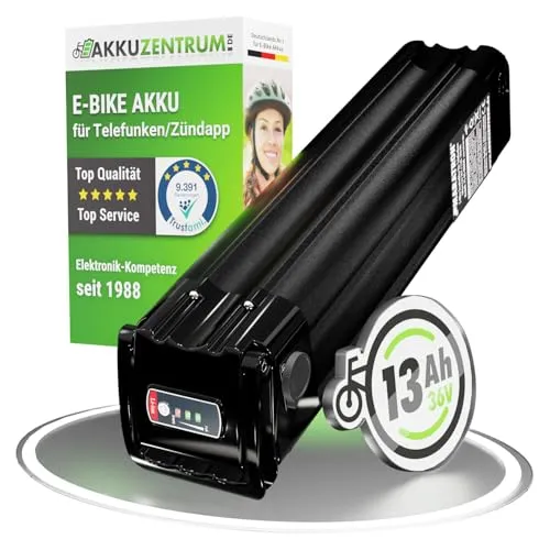 Maratron Ersatz-Akku 36V 11Ah für TELEFUNKEN & ZÜNDAPP - E-Bike-Akku mit 36V und 11Ah, kompatibel mit vielen TELEFUNKEN und ZÜNDAPP Modellen. Originalverpackt und inklusive Ladegerät für zuverlässige Leistung auf Ihren Fahrten.