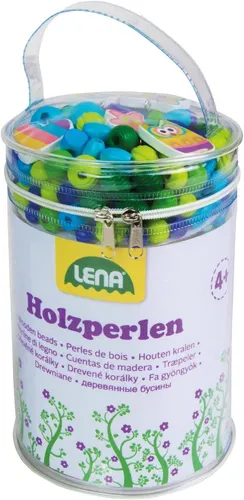 Lena 32003 Bastelset, Blau - Kreatives Schmuckbasteln für Kinder - Schmuckbastelset mit 400 Holzperlen und 5 Anhängern für individuelle Ketten und Armbänder. Fördert Kreativität und Feinmotorik, ideal für Kinder ab 4 Jahren.
