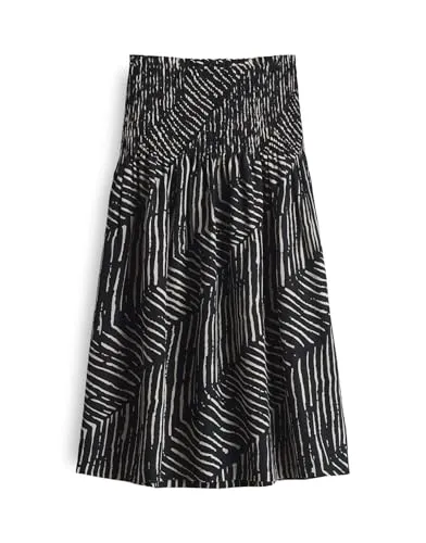 OPUS Damen Midirock | ROPANI Palm Leaves Midirock mit Smokdetail Black, 42