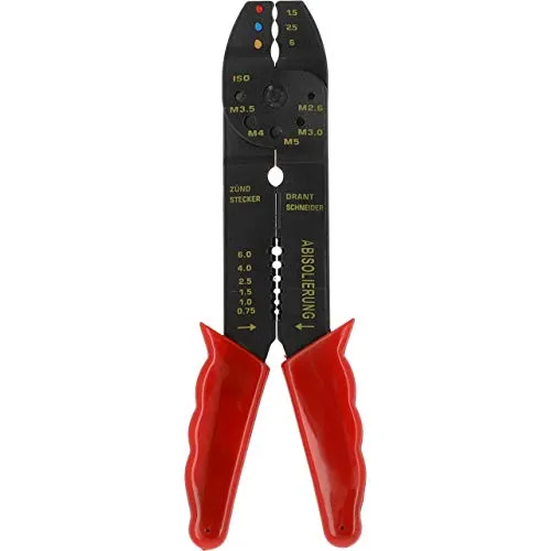 Cartrend 10452 Kabelschuh-Klemmzange mit Kabellehre für alle Arbeiten im Elektrobereich, rot