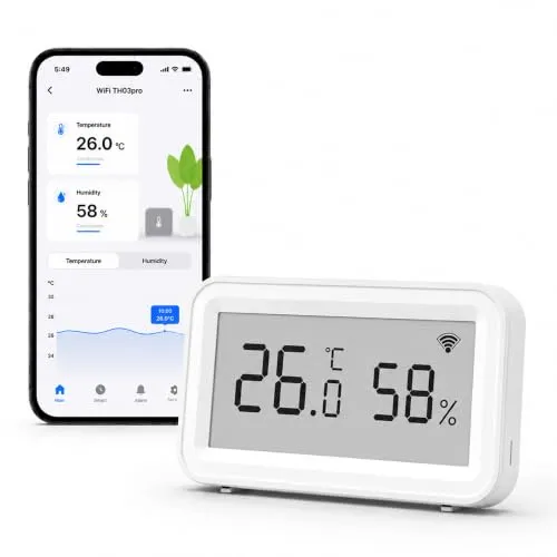 WLAN Temperatur-Feuchtigkeitssensor: Kabelloser Hygrometer-Thermometer mit LCD-Display, App-Benachrichtigung, Datenspeicherung & Export, kalibrierbar, Digitale Überwachung für zu Hause