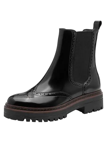Tamaris Damen Stiefel schwarz 37 - Wanderschuhe mit Wechselsohlensystem für individuellen Tragekomfort. Stilvolle Broguing-Details und elastische Einsätze bieten Bewegungsfreiheit und einen modernen Look für den urbanen Alltag.