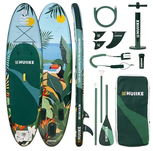 HUIIKE Stand Up Paddling Board mit Zubehör - Aufblasbares SUP Board mit hoher Stabilität, ideal für Paddeln, Yoga und Angeln. Inklusive Rucksack, Paddel und Sicherheits-Leash für ein unvergessliches Wasserabenteuer.