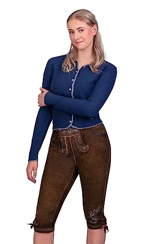Edelnice Trachtenmode Kniebund Lederhose Juliane - Trachtenlederhose für Damen aus weichem Wildbockleder, mit individuellem Anpassungsdesign und traditioneller Hirschstickerei für einen eleganten Look.