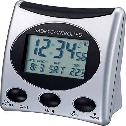 Technoline Der WT 221 ist EIN klassischer Funkwecker mit Temperaturanzeige und digitaler Uhrzeitanzeige, Silber - schwarz