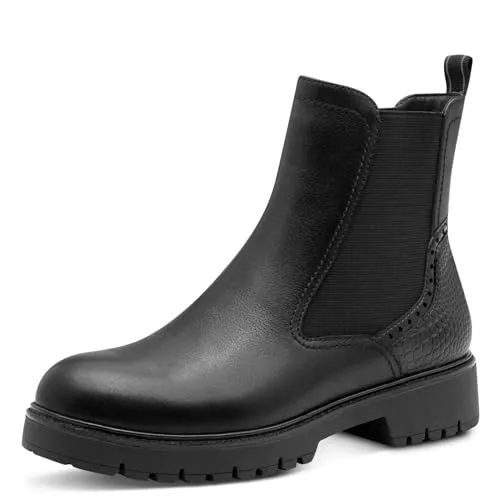 TAMARIS Chelseaboots für Damen, Gr. 41, schwarz - Wanderschuhe im klassischen Stil aus Leder und Lederimitat mit komfortablem Blockabsatz und gepolsterter Innensohle für optimalen Tragekomfort.