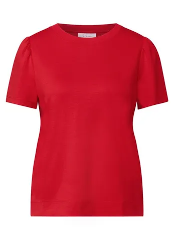 Street One Studio Damen T-Shirt mit Puffärmeln - Mandarin Red - Stylisches T-Shirt mit Puffärmeln, ideal für einen trendigen Look. Perfekt für Freizeit und besondere Anlässe.