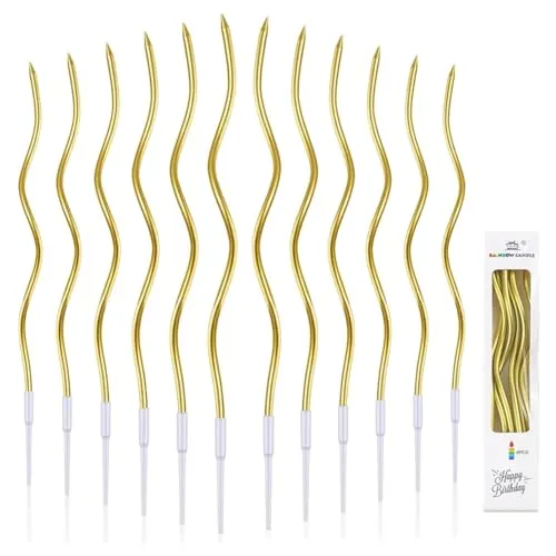 JJiaoLinin Geburtstagskerzen,36 Stück Gebogen Geburtstag Kerzen Spiral Kuchen Kerzen mit Halter Cake Topper Dekorationen Geburtstagskerzen Kuchen Kerzen für Geburtstag,Hochzeit Party Dekoration,Gold