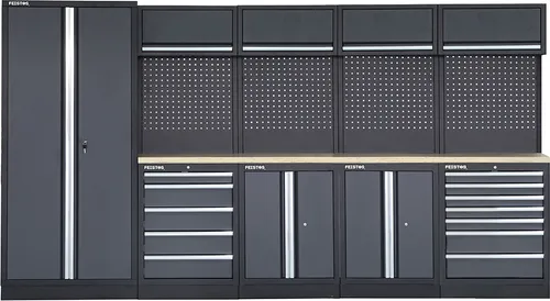 FEISTOS Werkbank Apollo 17 - Modularer Werkstattschrank - Werkbänke für Hobbyhandwerker und Profischrauber. Die Apollo 17 Werkbank bietet großzügigen Stauraum, moderne Metallleisten und eine robuste Konstruktion für eine stilvolle und funktionale Werkstatt.