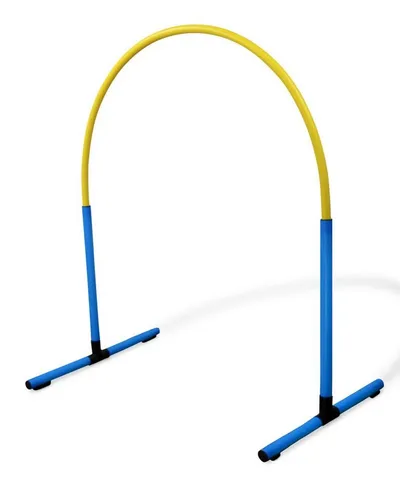 Superhund Agility-Slalom Hoop aus Kunststoff, Blaue Basis mit farbigem Bogen Farbe Blau/Gelb