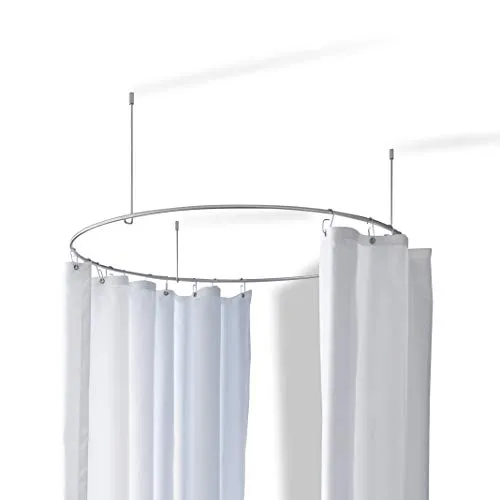 Duschvorhangstange, rund, aus Edelstahl, gebürstet, Kreis Durchmesser 90 cm, inkl. 3 Deckenabhängungen, runde Duschstange, Duschring, kreisförmige Duschstange - PHOS Design