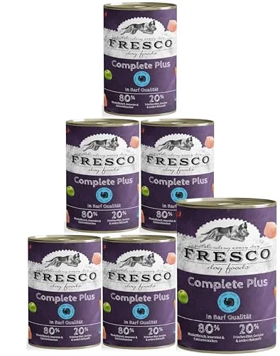 Fresco Complete Plus Pute 800 g - 6 Stück für Hunde - Vollwertige Hundenahrung mit 23% Putenfleisch und hochwertigen Zutaten. Ideal für eine ausgewogene Ernährung deines Hundes.