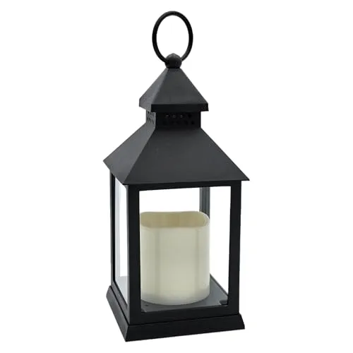 Flackernde LED Laterne mit Timer – Schwarz, 27,5 cm