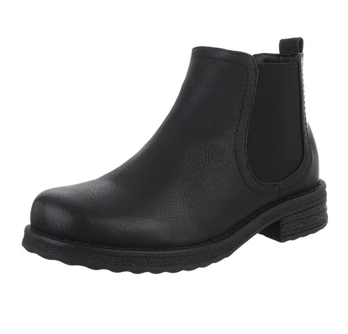 Ital-Design Damen Chelsea Boots - Flache Stiefeletten Schwarz Gr. 37 - Stilvolle Damen Chelsea Boots in Schwarz, leicht gefüttert für optimalen Komfort. Ideal für Frühling und Herbst, mit praktischem Blockabsatz und modernem Textildesign.
