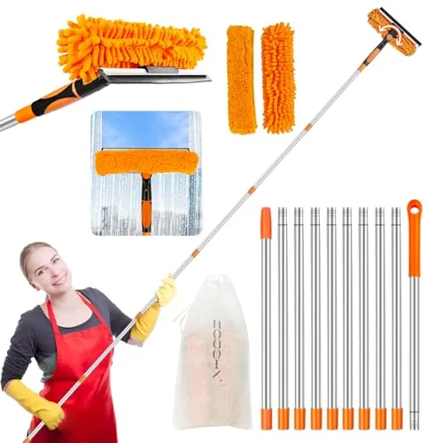 4.5M Fensterwischer Teleskop Fuer Fenster: 2 in 1 Fensterputzer Putzen Set Profi Abzieher Fensterabzieher Mit Teleskopstiel Teleskopstange Fensterreinigung Hohe Fenster Dachfenster Ür Innen und Außen