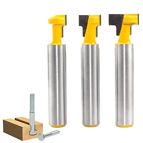 3-tlg 8mm Fräser Schaft, T-Nutfräser Hartmetall, Fräsen Werkzeug Set | Holzbearbeitungswerkzeug Bit, T-Slot Cutter Router Bit Set, Nuten Fräsen für Gängige Sechskantschrauben