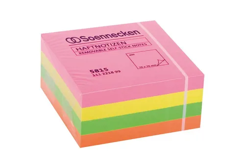 Soennecken Haftnotizblock Haftnotizwürfel 5815 75x75mm 400 Blatt neonfarben