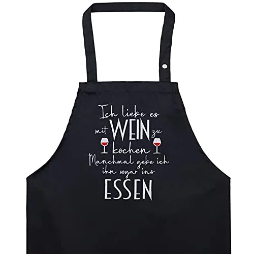 EXPRESS-STICKEREI Kochschürze Damen/Männer Lustig mit Tasche - Gestickter Spruch Ich liebe es mit Wein zu Kochen Verstellbare Latzschürze Bestickte Grillschürze Küchenschürze Geschenk Weinliebhaber