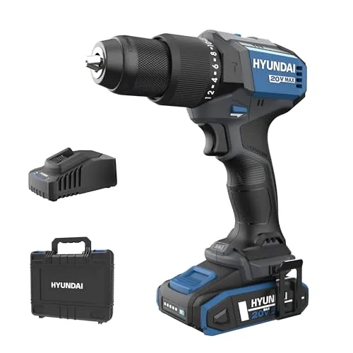 HYUNDAI Akku-Schlagbohrschrauber HD20X-60-2A1 | 20V, 60 Nm - Akkuschrauber mit bürstenlosem Motor für längere Lebensdauer und effiziente Nutzung. Ideal für anspruchsvolle Bohr- und Schraubarbeiten in Holz, Metall und Beton.
