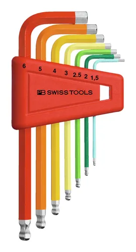 PB Swiss Tools Winkelschraubendreher-Satz 7-teilig mit Kugelkopf - Winkelschraubendreher-Satz mit 7 verschiedenen Größen (1,5-8 mm) im praktischen Kunststoffhalter, ideal für präzise Schraubarbeiten und schwer erreichbare Stellen.