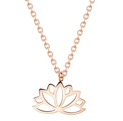 Happiness Boutique Damen Lotus Kette - Elegante Kette mit filigranem Lotusblumen-Anhänger aus langlebigem, wasserfestem Edelstahl in Roségold, perfekt für jeden Anlass und als Geschenk.