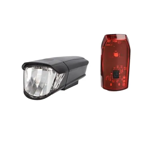 Fischer Fahrrad Beleuchtungs-Set 30/15 Lux, Batterie-Leuchtenset, Front- und Rückleuchte, 2 Leuchtfunktionen, Spritzwasserschutz nach IP44, StVZO-zugelassen