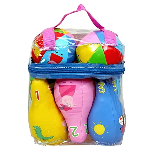 Barbo Toys Peppa Pig - Soft Bowling Set - Peppa Pig Bowling-Set für kleine Kinder, aus weichem Material mit 6 Kegeln und 2 Bällen für sicheres Spielvergnügen.