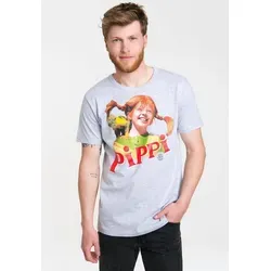 Logoshirt® Pippi Langstrumpf & Herr Nilsson T-Shirt für Damen & Herren, grau-meliert, Größe 5XL