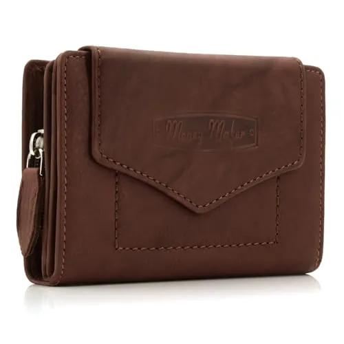 ekavale Geldbörse für Damen mit Druckknopf-Überschlag RFID weiches Leder (Braun)