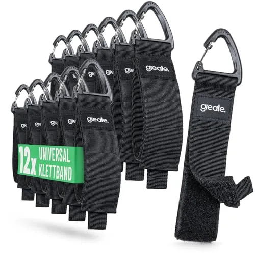 greate 12x Verlängerungskabel Organizer & Aufhänger bis 22kg - Klettband mit Haken für Kabel & Schläuche - Ideales Werkstatt Zubehör - Verlängerungskabel aufhängen