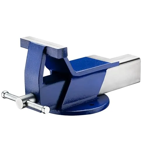 Wiltec Schraubstock aus Stahl mit 125 mm Klemmbacke, Parallelschraubstock mit 80 mm Spanntiefe, Tischschraubstock mit runder Basis und rutschfesten Klemmbacken