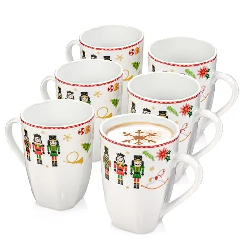 Sänger Kaffeetassen Set Bilgola Nussknacker Design 6 tlg - Thermobehälter für 6 Personen, spülmaschinenfest und ideal für ein festliches Kaffeeerlebnis an Weihnachten mit 400 ml Füllvolumen pro Becher.