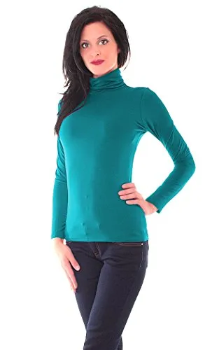 Easy Young Fashion - Damen Thermo Mikrofaser Langarm Rollkragen Shirt - Rolli Unterziehshirt Skinny Fit 3253 - Petrol S