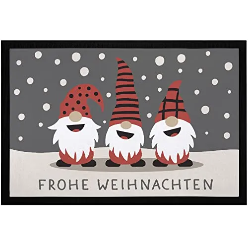 MoonWorks® Fußmatte Frohe Weihnachten Wichtel Wintermotiv Schneeflocken Gnomes Zwerge rutschfest & waschbar schwarz 60x40cm