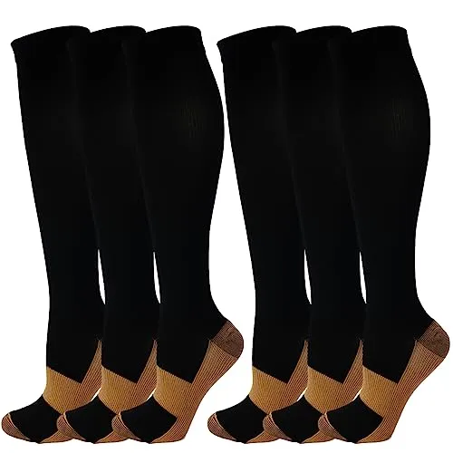 Paar Kompressionsstrümpfe Kniestrümpfe Stützstrümpfe Laufsocken für Damen & Herren, Sport, Laufen, Flug, Reisen, Schwangerschaft, Medizinische Kompressionssocken (M, Schwarz&Braun) 6