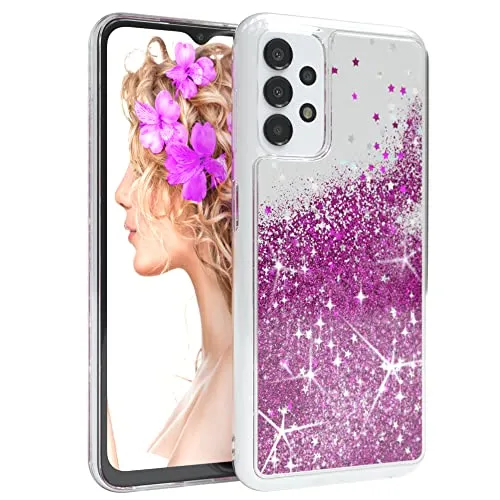 EAZY CASE Hülle kompatibel mit Samsung Galaxy A13 (4G / 5G) Schutzhülle mit Flüssig-Glitzer Handyhülle Schutzhülle Back Cover mit Glitter Flüssigkeit TPU/Silikon Transparent/Durchsichtig Lila