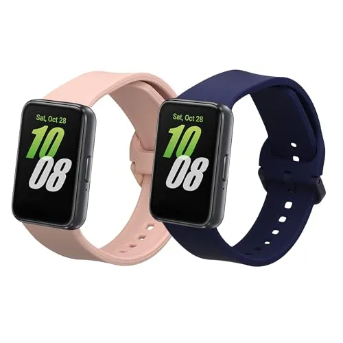 kwmobile 2x Uhrenarmband für Samsung Galaxy Fit 3 Armband - Fitnesstracker Band Set aus TPU Silikon - Ersatzarmband Smartwatch - Dunkelblau Altrosa