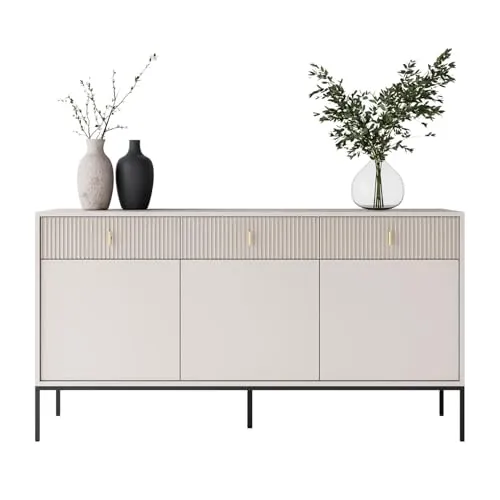 Lookway Kommode Midnight 3D3S mit DREI Schubladen und Regalfächern Schwarzes Metallgestell und Goldfarbene Dekorgriffe Breite 154,5 cm Modernes Wohnzimmermöbel (Kaschmir)