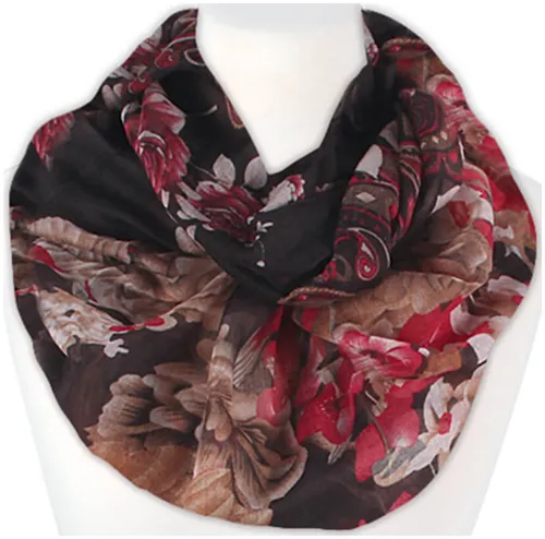 Damen Loop-Schal Schlauchschal Blumen-Paisley Muster Grundfarbe braun 70x180cm