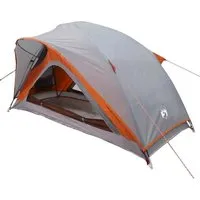 vidaXL Campingzelt 1 Person Grau und Orange - Wasserfestes 1-Personen-Zelt, ideal für Abenteuer. Mit abnehmbarem Überzelt für zusätzlichen Wetterschutz und einfachem Auf- und Abbau dank flexibler Glasfaserstangen.