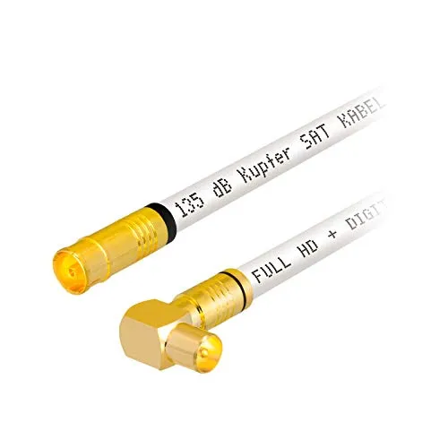 3m HB-DIGITAL HDTV Kupfer Antennenkabel für DVB-C Kabelreceiver IEC Antennenanschluss VERGOLDET 5X geschirmt 135dB Buchse, Stecker um 90° Grad gewinkelt Koaxial Kabel 1080p Full HD UHD Ultra weiß
