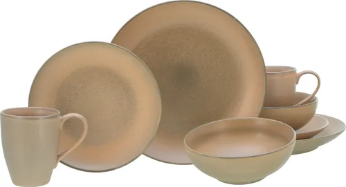 CreaTable Sierra Nevada Tierra 8-tlg Kombiservice - Hochwertiges 8-teiliges Steinzeug-Geschirrset in erdigen Farben, ideal für 2 Personen und erweiterbar bis 12. Jedes Stück ist ein Unikat mit seidenmattem Finish für besondere Anlässe.