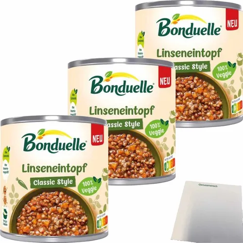 Bonduelle Linseneintopf Classic Style 3er Pack 3x400g Dose + usy Block