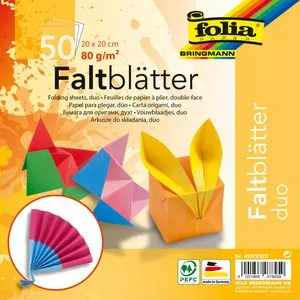 Folia Faltblätter 499/2020 Duo, 20 x 20cm, 80g/m², 10 Farben sortiert, 50 Blatt